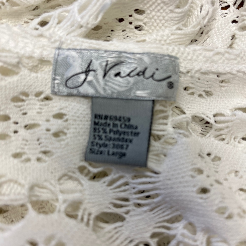 J VALDI Sheer White Lace V Neck 3/4 Sleeve Tunic Cover Up Dress L Swim‎ Vacation - Picture 5 of 12